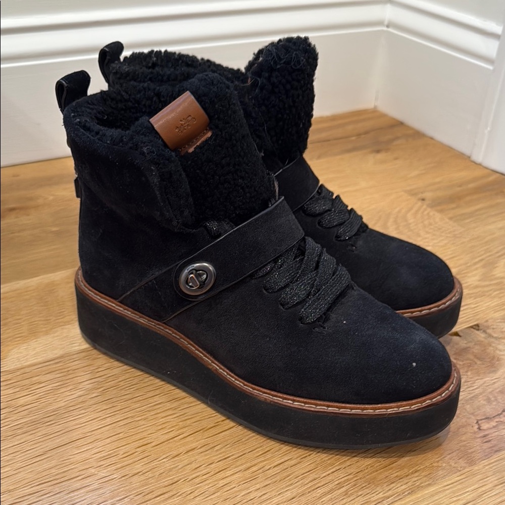 Coach Black Shearling Boots - City Hiker Boot - Picture 2 of 7